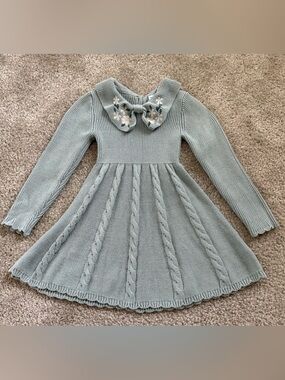Cupcakes and Cashmere Mint Green Cable Knit Dress with Embroidered Collar